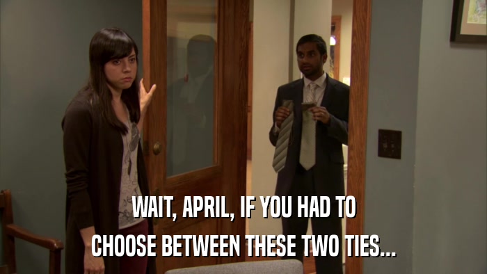 WAIT, APRIL, IF YOU HAD TO CHOOSE BETWEEN THESE TWO TIES... 