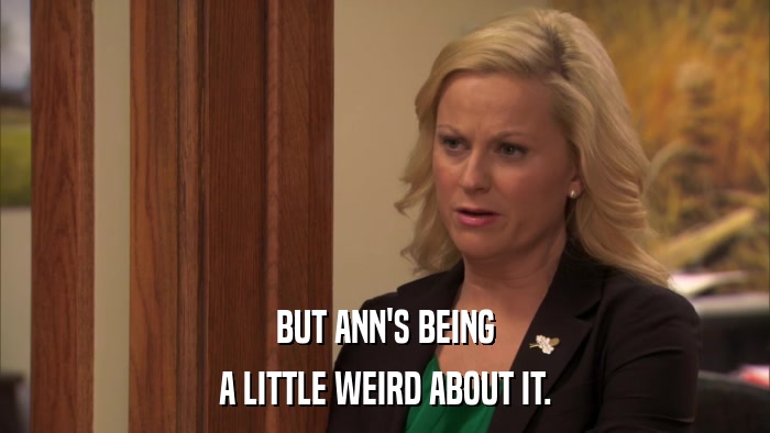 BUT ANN'S BEING A LITTLE WEIRD ABOUT IT. 