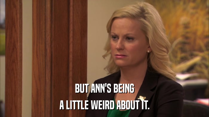 BUT ANN'S BEING A LITTLE WEIRD ABOUT IT. 