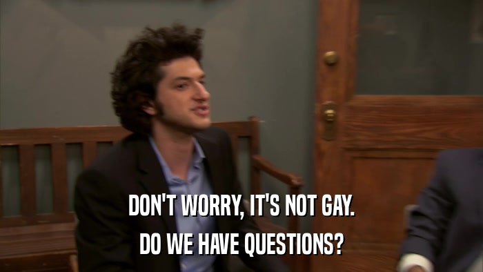 DON'T WORRY, IT'S NOT GAY. DO WE HAVE QUESTIONS? 