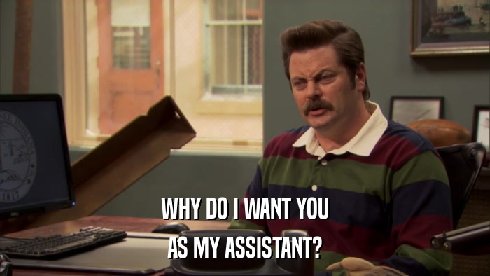 WHY DO I WANT YOU AS MY ASSISTANT? 