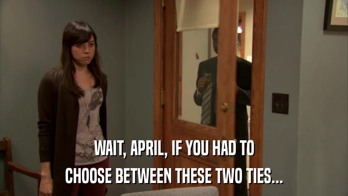 WAIT, APRIL, IF YOU HAD TO CHOOSE BETWEEN THESE TWO TIES... 