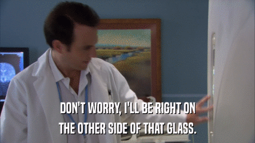 DON'T WORRY, I'LL BE RIGHT ON THE OTHER SIDE OF THAT GLASS. 