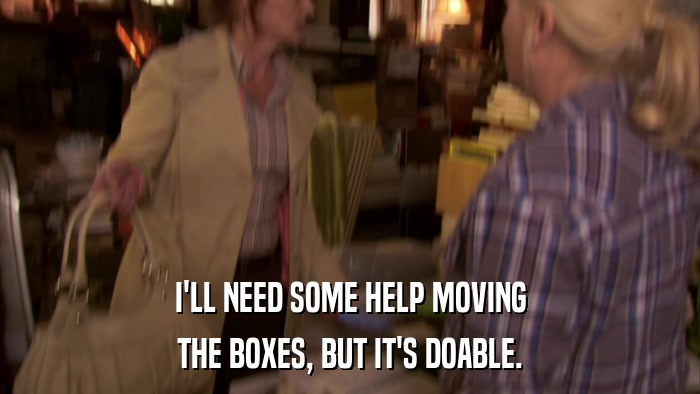 I'LL NEED SOME HELP MOVING THE BOXES, BUT IT'S DOABLE. 