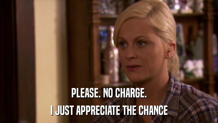 PLEASE. NO CHARGE. I JUST APPRECIATE THE CHANCE 