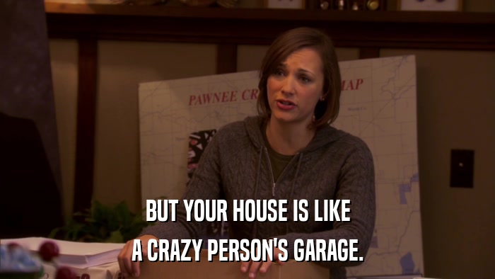 BUT YOUR HOUSE IS LIKE A CRAZY PERSON'S GARAGE. 