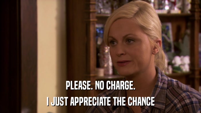 PLEASE. NO CHARGE. I JUST APPRECIATE THE CHANCE 