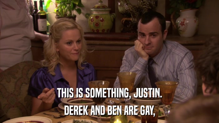 THIS IS SOMETHING, JUSTIN. DEREK AND BEN ARE GAY, 