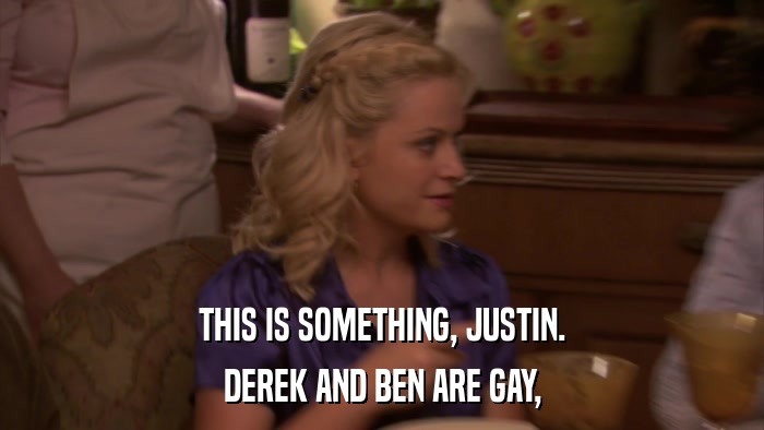 THIS IS SOMETHING, JUSTIN. DEREK AND BEN ARE GAY, 