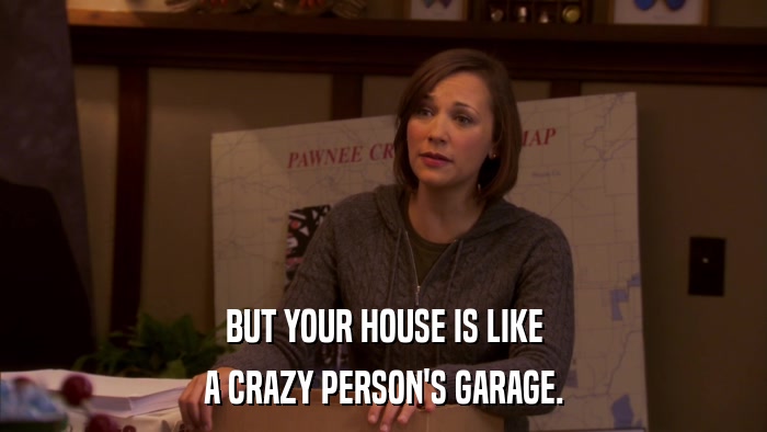 BUT YOUR HOUSE IS LIKE A CRAZY PERSON'S GARAGE. 