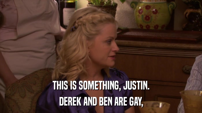 THIS IS SOMETHING, JUSTIN. DEREK AND BEN ARE GAY, 
