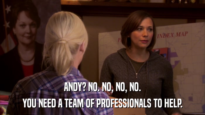 ANDY? NO. NO, NO, NO. YOU NEED A TEAM OF PROFESSIONALS TO HELP. 