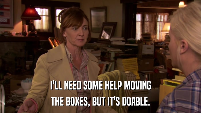 I'LL NEED SOME HELP MOVING THE BOXES, BUT IT'S DOABLE. 