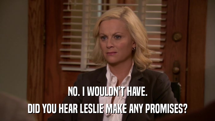 NO. I WOULDN'T HAVE. DID YOU HEAR LESLIE MAKE ANY PROMISES? 
