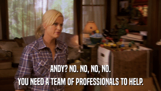 ANDY? NO. NO, NO, NO. YOU NEED A TEAM OF PROFESSIONALS TO HELP. 