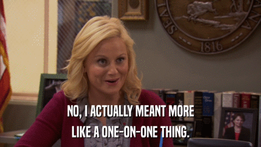 NO, I ACTUALLY MEANT MORE LIKE A ONE-ON-ONE THING. 