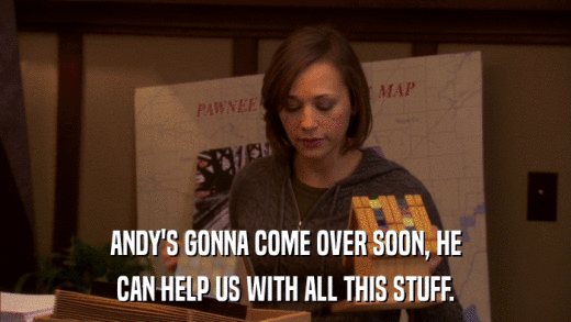 ANDY'S GONNA COME OVER SOON, HE CAN HELP US WITH ALL THIS STUFF. 