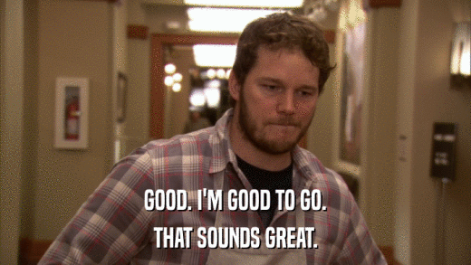 GOOD. I'M GOOD TO GO. THAT SOUNDS GREAT. 