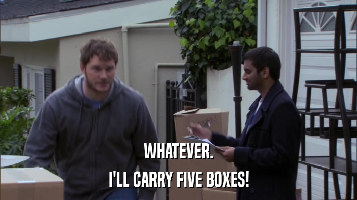 WHATEVER. I'LL CARRY FIVE BOXES! 