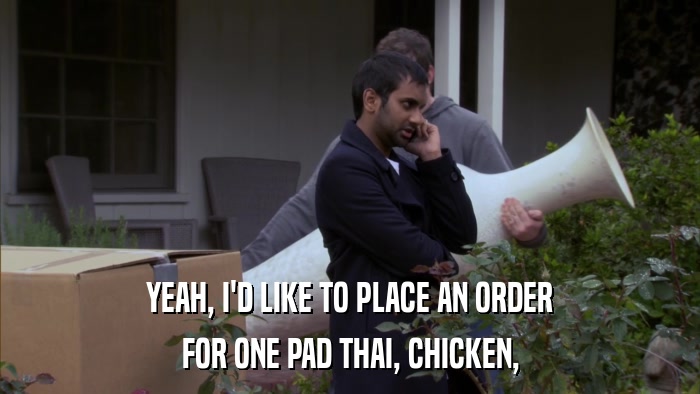 YEAH, I'D LIKE TO PLACE AN ORDER FOR ONE PAD THAI, CHICKEN, 