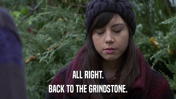 ALL RIGHT. BACK TO THE GRINDSTONE. 