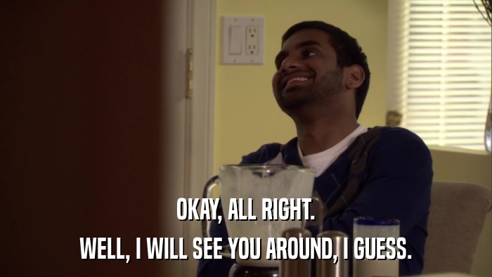OKAY, ALL RIGHT. WELL, I WILL SEE YOU AROUND, I GUESS. 