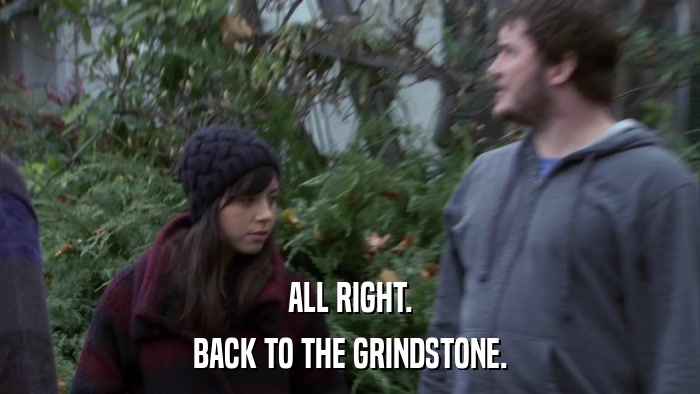 ALL RIGHT. BACK TO THE GRINDSTONE. 