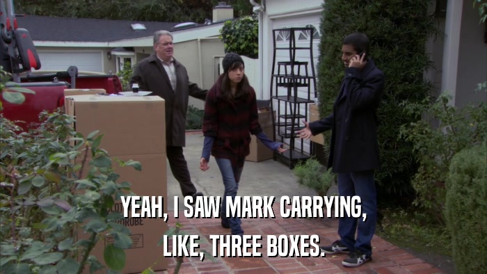 YEAH, I SAW MARK CARRYING, LIKE, THREE BOXES. 