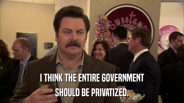 I THINK THE ENTIRE GOVERNMENT SHOULD BE PRIVATIZED. 