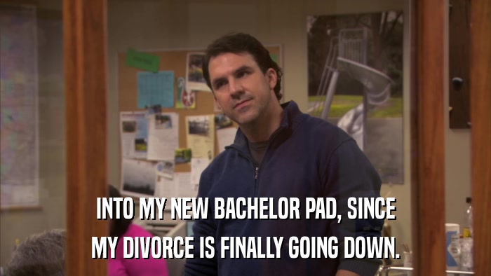 INTO MY NEW BACHELOR PAD, SINCE MY DIVORCE IS FINALLY GOING DOWN. 