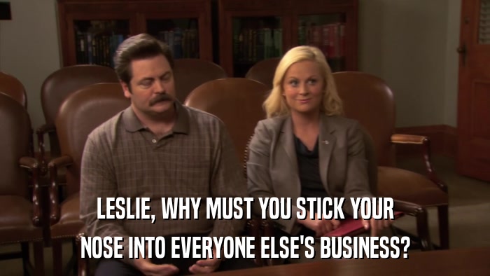 LESLIE, WHY MUST YOU STICK YOUR NOSE INTO EVERYONE ELSE'S BUSINESS? 