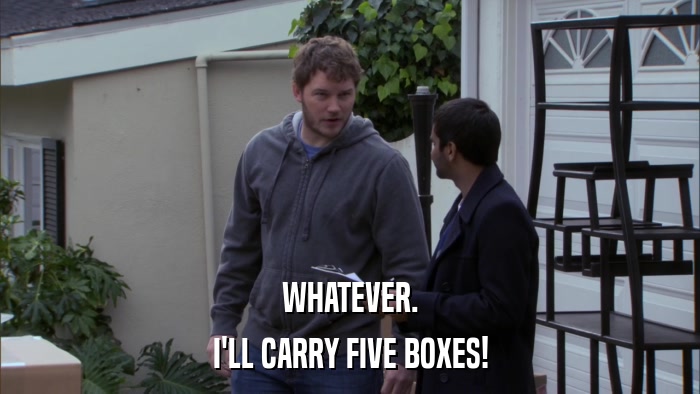 WHATEVER. I'LL CARRY FIVE BOXES! 