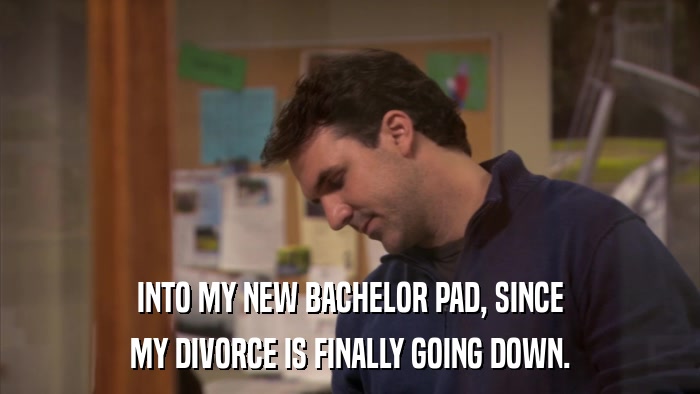 INTO MY NEW BACHELOR PAD, SINCE MY DIVORCE IS FINALLY GOING DOWN. 