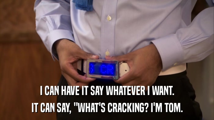 I CAN HAVE IT SAY WHATEVER I WANT. IT CAN SAY, 