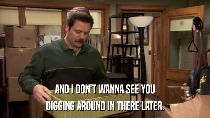 AND I DON'T WANNA SEE YOU DIGGING AROUND IN THERE LATER. 