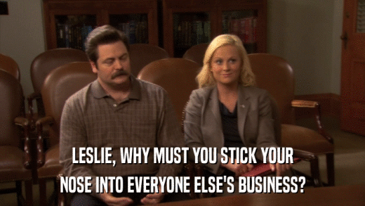 LESLIE, WHY MUST YOU STICK YOUR NOSE INTO EVERYONE ELSE'S BUSINESS? 