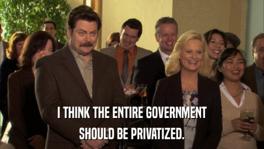 I THINK THE ENTIRE GOVERNMENT SHOULD BE PRIVATIZED. 