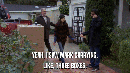 YEAH, I SAW MARK CARRYING, LIKE, THREE BOXES. 