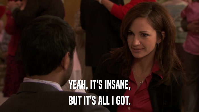 YEAH, IT'S INSANE, BUT IT'S ALL I GOT. 
