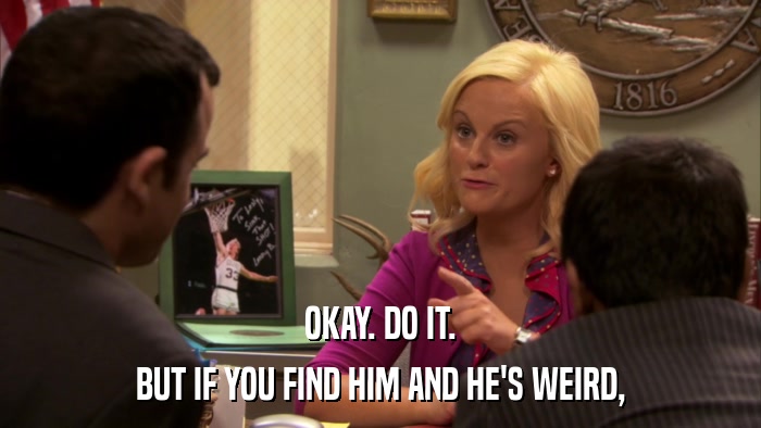 OKAY. DO IT. BUT IF YOU FIND HIM AND HE'S WEIRD, 