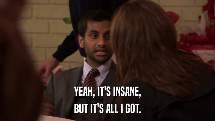 YEAH, IT'S INSANE, BUT IT'S ALL I GOT. 