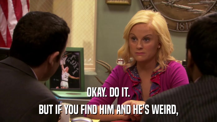 OKAY. DO IT. BUT IF YOU FIND HIM AND HE'S WEIRD, 