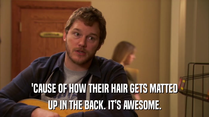'CAUSE OF HOW THEIR HAIR GETS MATTED UP IN THE BACK. IT'S AWESOME. 