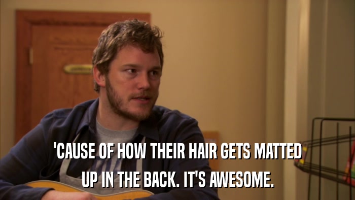 'CAUSE OF HOW THEIR HAIR GETS MATTED UP IN THE BACK. IT'S AWESOME. 
