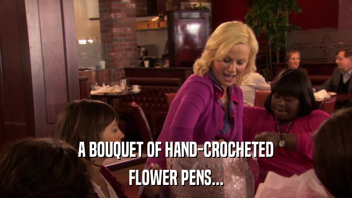 A BOUQUET OF HAND-CROCHETED FLOWER PENS... 