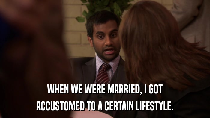 WHEN WE WERE MARRIED, I GOT ACCUSTOMED TO A CERTAIN LIFESTYLE. 
