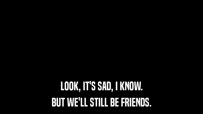 LOOK, IT'S SAD, I KNOW. BUT WE'LL STILL BE FRIENDS. 