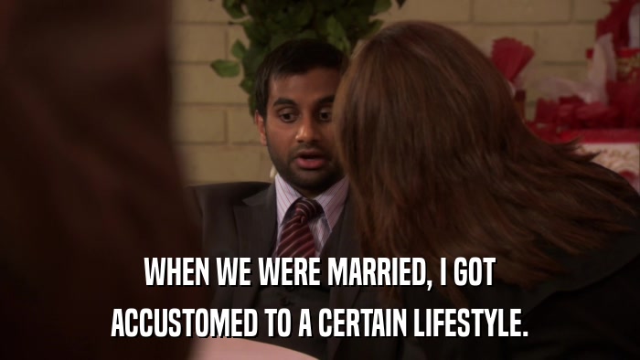WHEN WE WERE MARRIED, I GOT ACCUSTOMED TO A CERTAIN LIFESTYLE. 
