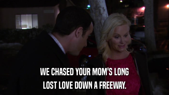 WE CHASED YOUR MOM'S LONG LOST LOVE DOWN A FREEWAY. 