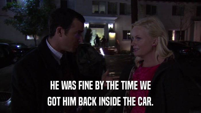 HE WAS FINE BY THE TIME WE GOT HIM BACK INSIDE THE CAR. 